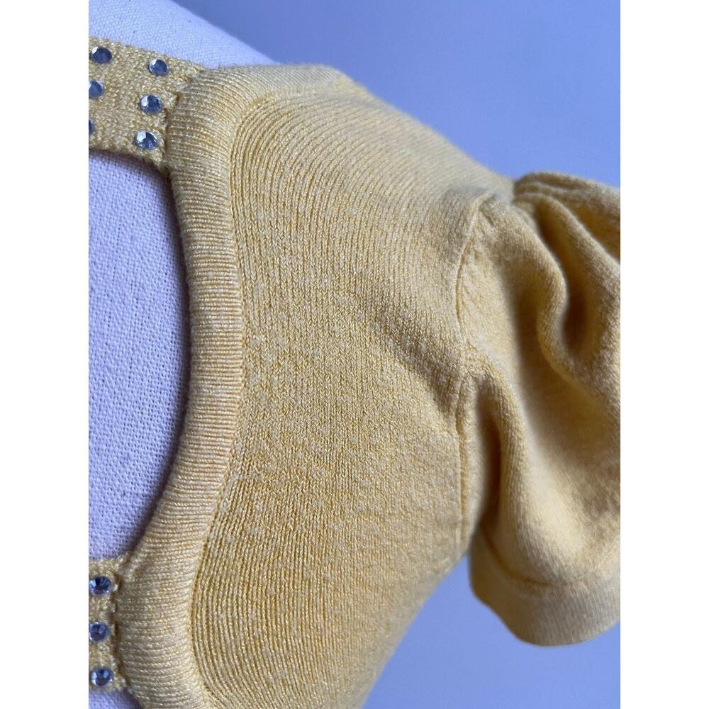 Vintage Y2K Rhinestone Baby Tee | Yellow Knit Cutout Back Puff Sleeve | XS - Picture 7 of 9